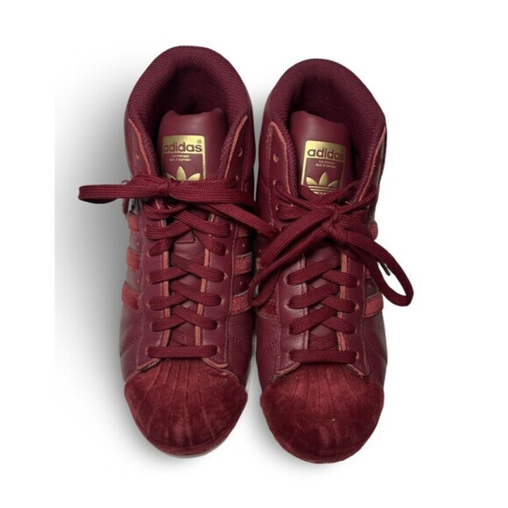 Youth Size 4 Burgundy High Top Adidas Superstar Suede - Picture 1 of 10
